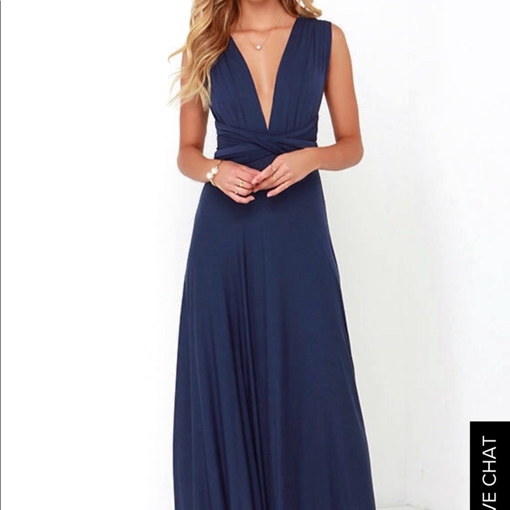 Navy blue maxi wrap dress / prom dress